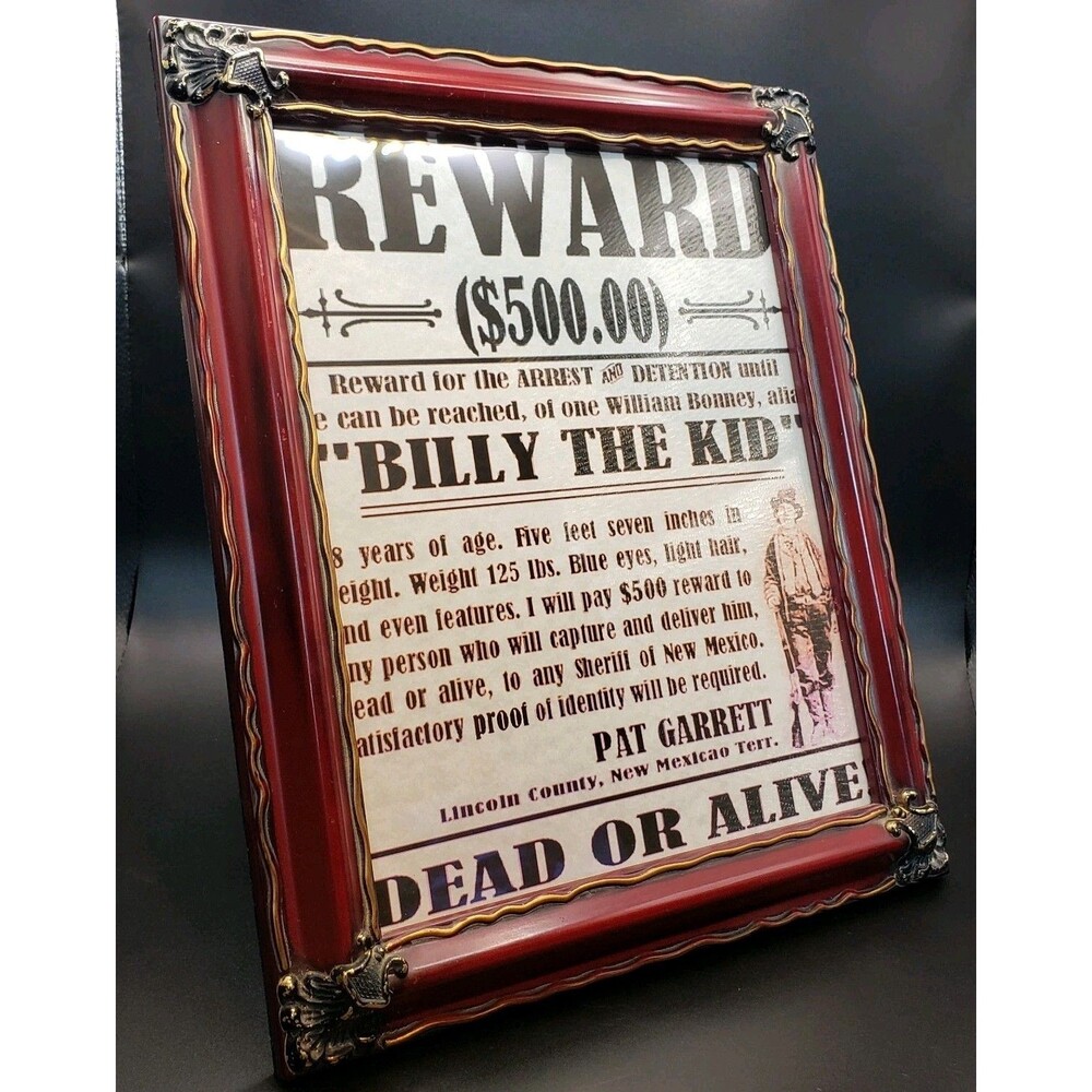 Framed Picture/Print/Reward (Billy The Kid) 500$ Dead Or Alive New Mexico Terr..